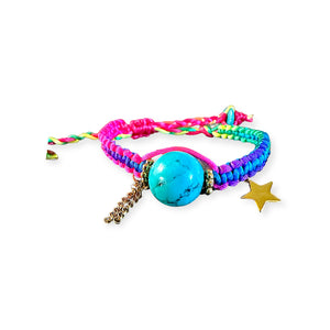 Tropical Rainbow Turquoise Gold Star Silk Rocker Bracelet Joie DiGiovanni Bracelet Joie DiGiovanni