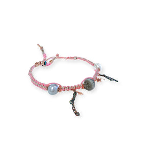 Cotton Candy Pearl Rose Gold Lucky Charm Silk Rocker Choker Joie DiGiovanni Necklace Joie DiGiovanni