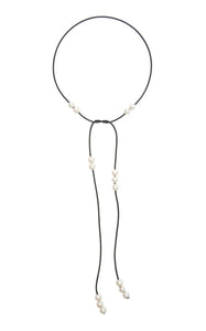 Leather and Scattered Pearl Lariat (Multiple Colors) - Joie DiGiovanni 