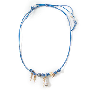 Ombre Blue Sky Rockstar Pearl, Diamond and Gold Chain Leather Necklace - Joie DiGiovanni 