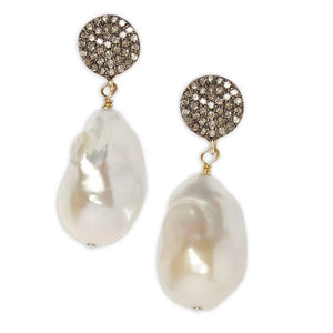 Diamond Circle and Baroque Pearl Earrings Joie DiGiovanni