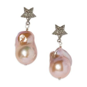 Diamond Star and Baroque Pearl Earrings Joie DiGiovanni