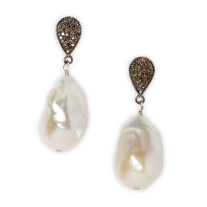 Diamond Teardrop and Baroque Pearl Earrings Joie DiGiovanni