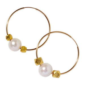Gold Nugget Hoops w/ White Freshwater Pearls Joie DiGiovanni