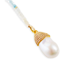 Ice Ombre Aquamarine Gold and Diamond Baroque Pearl Drop Necklace Joie DiGiovanni