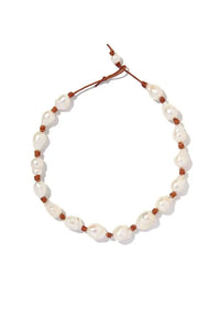 Knotted Baroque Pearl Leather Necklace Joie DiGiovanni