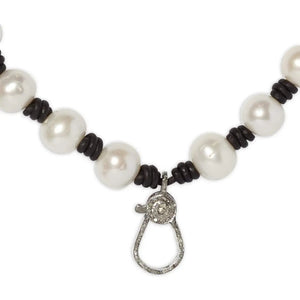 Knotted Leather and Pearl Choker with Diamond Lobster Clasp and Tail Joie DiGiovanni