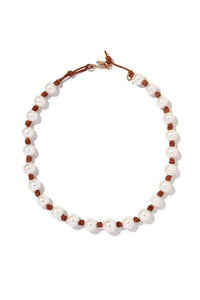 Large Knotted Classic Pearl and Leather Necklace w/Snake Clasp Joie DiGiovanni