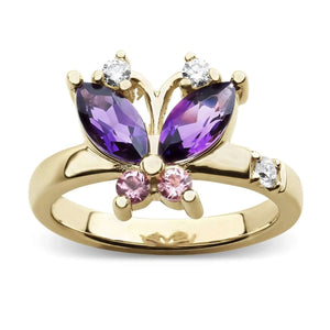 Large Volare Butterfly Amethyst, Pink Tourmaline and Diamond Gold Cocktail Ring Joie DiGiovanni