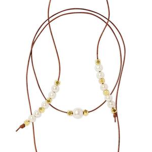 Leather, Pearl, and Nugget Lariat (Multiple Colors) Joie DiGiovanni