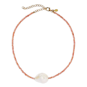 Pink Opal Single Baroque Pearl Gemstone Necklace Joie DiGiovanni