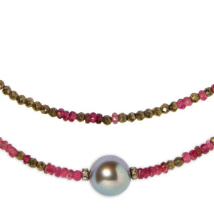 Pink Tourmaline Ombre Single Tahitian Pearl Gemstone Necklace