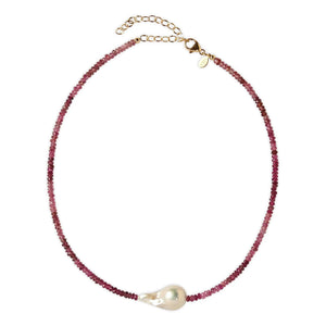 Pink Tourmaline Single Baroque Pearl Gemstone Necklace Joie DiGiovanni