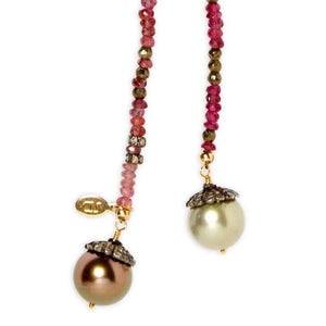 Pink Tourmaline and Golden Peacock Tahitian Pearl Classic Gemstone Lariat Joie DiGiovanni