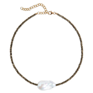 Pyrite Single Baroque Pearl Gemstone Necklace Joie DiGiovanni