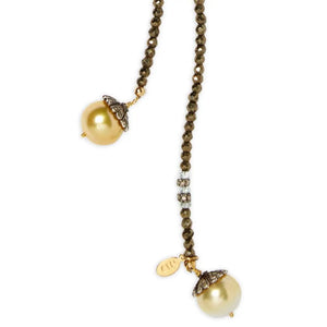 Pyrite and Gold Tahitian Pearl Classic Gemstone Lariat Joie DiGiovanni