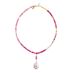 Raspberry Sherbert Diamond Pink Sapphire Pearl Drop Necklace Joie DiGiovanni