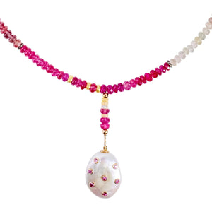 Raspberry Sherbert Diamond Pink Sapphire Pearl Drop Necklace Joie DiGiovanni