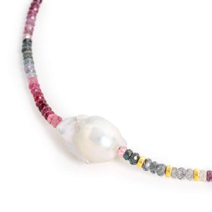 Sangria Ombre Spinel Gold Baroque Pearl Necklace Joie DiGiovanni