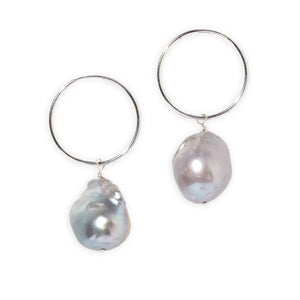 Silver Baroque Pearl Hoop Earrings Joie DiGiovanni