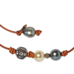 South Sea Tahitian Pearl and Moonstone Diamond Leather Necklace Joie DiGiovanni
