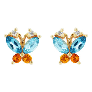 Volare Blue Topaz and Citrine Butterfly Stud Earrings Joie DiGiovanni