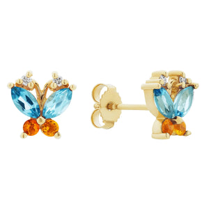 Volare Blue Topaz and Citrine Butterfly Stud Earrings Joie DiGiovanni