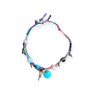 TURQUOISE UNDER THE SEA SHELL ROSE GOLD LUCKY CHARM SILK ROCKSTAR CHOKER Joie DiGiovanni Necklace Joie DiGiovanni