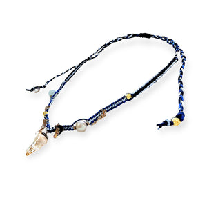 BLUE SKY DIAMOND DAGGER PEARL LUCKY CHARM GOLD SILK ROCKSTAR NECKLACE Joie DiGiovanni Necklace Joie DiGiovanni