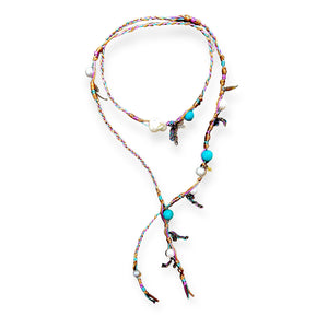 SPRING WATER COLOR PEARL TURQUOISE LUCKY CHARM SILK ROCKER LARIAT Joie DiGiovanni Necklace Joie DiGiovanni