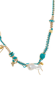 TURQUOISE BEACH BAROQUE PEARL LUCKY CHARM GOLD SILK ROCKER NECKLACE Joie DiGiovanni Necklace Joie DiGiovanni