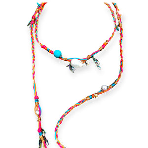 SANTORINI FIRE SUNRISE PEARL TURQUOISE LUCKY CHARM SILK ROCKER LARIAT Joie DiGiovanni Necklace Joie DiGiovanni