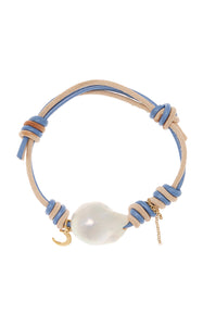 Blue Summer Baroque Pearl Gold Moon Chain Leather Bracelet Joie DiGiovanni  Joie DiGiovanni