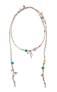 SPRING WATER COLOR PEARL TURQUOISE LUCKY CHARM SILK ROCKER LARIAT Joie DiGiovanni Necklace Joie DiGiovanni