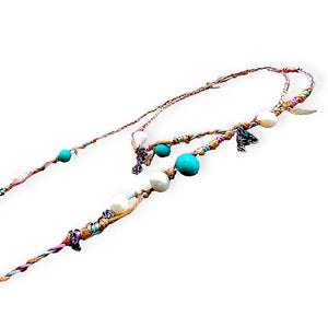 SPRING WATER COLOR PEARL TURQUOISE LUCKY CHARM SILK ROCKER LARIAT Joie DiGiovanni Necklace Joie DiGiovanni