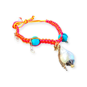 SANTORINI SKY DIAMOND BAROQUE PEARL GOLD STAR CHAIN AND TURQUOISE SILK ROCKSTAR ANKLET Joie DiGiovanni Anklet Joie DiGiovanni