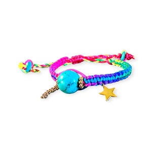 Tropical Rainbow Turquoise Gold Star Silk Rocker Bracelet Joie DiGiovanni Bracelet Joie DiGiovanni