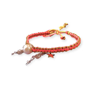 GOLDEN CORAL STAR PEARL AND CHAIN SILK ROCKER ANKLET Joie DiGiovanni Anklet Joie DiGiovanni