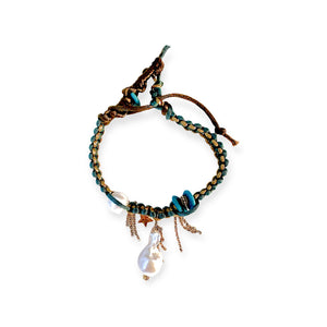 MEXICAN DREAM BAROQUE PEARL TURQUOISE GOLD STAR AND CHAIN SILK ROCKSTAR ANKLET Joie DiGiovanni Anklet Joie DiGiovanni