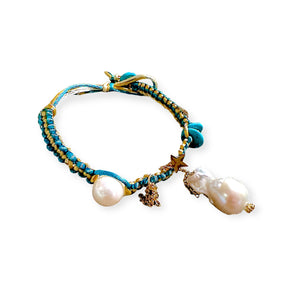 MEXICAN DREAM BAROQUE PEARL TURQUOISE GOLD STAR AND CHAIN SILK ROCKSTAR ANKLET Joie DiGiovanni Anklet Joie DiGiovanni