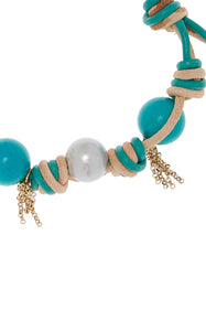 Mexican Turquoise Pearl Gold Chain Rocker Leather Bracelet Joie DiGiovanni  Joie DiGiovanni