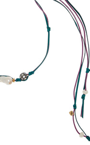 Enchanted Mermaid Knotted Leather 18K Yellow Gold Pearl and Lapis Necklace Joie DiGiovanni Necklace Joie DiGiovanni