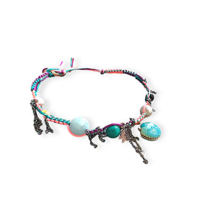 TURQUOISE UNDER THE SEA SHELL ROSE GOLD LUCKY CHARM SILK ROCKSTAR CHOKER Joie DiGiovanni Necklace Joie DiGiovanni