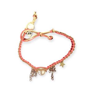 GOLDEN CORAL STAR PEARL AND CHAIN SILK ROCKER ANKLET Joie DiGiovanni Anklet Joie DiGiovanni