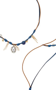Sparkling Blue Sky Knotted Leather 18K Yellow Gold Pearl, Sapphire, and Lapis Necklace Joie DiGiovanni Necklace Joie DiGiovanni