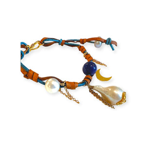 OCEAN NIGHT SKY BAROQUE PEALR GOLD MOON ROCKSTAR ANKLET Joie DiGiovanni Anklet Joie DiGiovanni