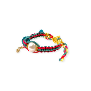 Santorini Tropical Sunrise Pearl Turquoise Gold Rocker Silk Bracelet Joie DiGiovanni  Joie DiGiovanni