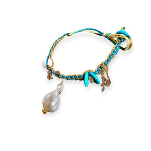 MEXICAN DREAM BAROQUE PEARL TURQUOISE GOLD STAR AND CHAIN SILK ROCKSTAR ANKLET Joie DiGiovanni Anklet Joie DiGiovanni