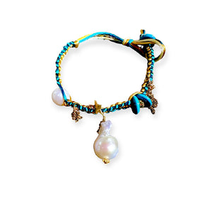 MEXICAN DREAM BAROQUE PEARL TURQUOISE GOLD STAR AND CHAIN SILK ROCKSTAR ANKLET Joie DiGiovanni Anklet Joie DiGiovanni