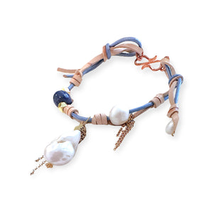 SUMMER LOVING BAROQUE PEARL LAPIS GOLD HEART AND CHAIN ROCKSTAR ANKLET Joie DiGiovanni Anklet Joie DiGiovanni